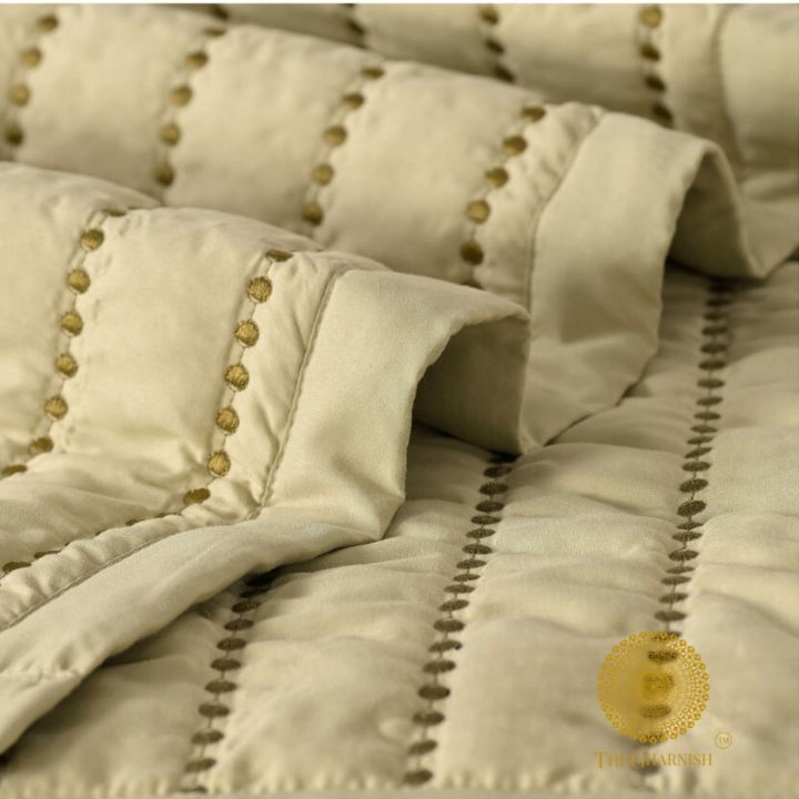 Moon Light Designer Quilted Bedding Set of 5 Pcs from The Gharnish, featuring elegant moon-themed quilted bed linens.