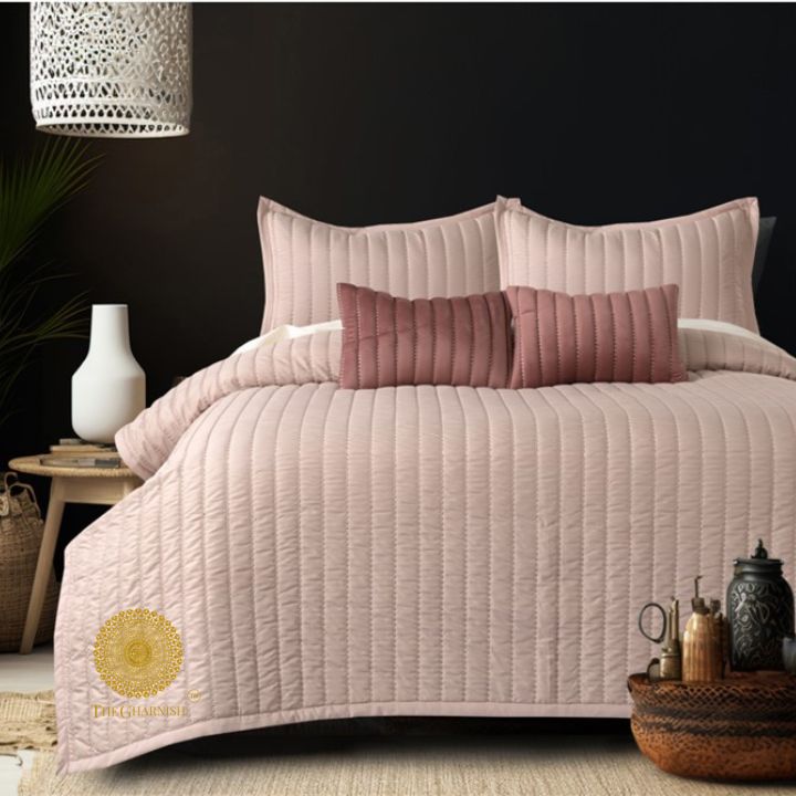 Moon Light designer quilted bedding set of 5 pieces from The Gharnish, featuring moon-themed patterns and soft fabric.