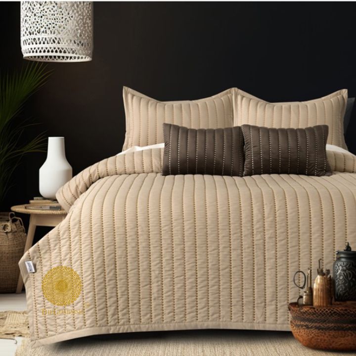 Moon Light designer quilted bedding set of 5 pcs by The Gharnish, featuring moon-themed bedding with intricate quilting details.