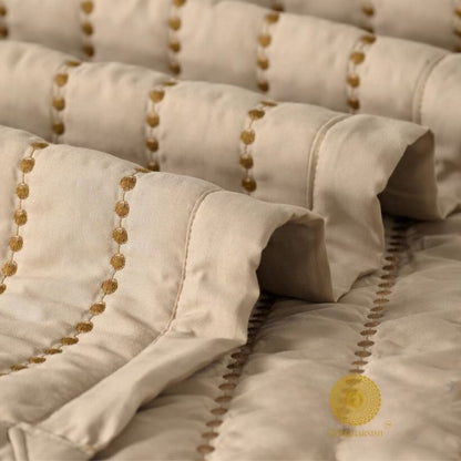 Moon Light designer quilted bedding set of 5 pieces by The Gharnish, featuring elegant moon-themed patterns and plush fabric.