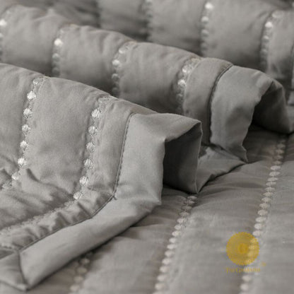 Moon Light designer quilted bedding set of 5 pieces from The Gharnish, featuring moon-themed patterns and plush fabric for cozy comfort.