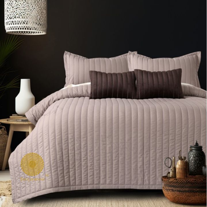 Moon Light designer quilted bedding set of 5 pieces by The Gharnish, featuring moon-themed patterns and soft, comfortable fabric.