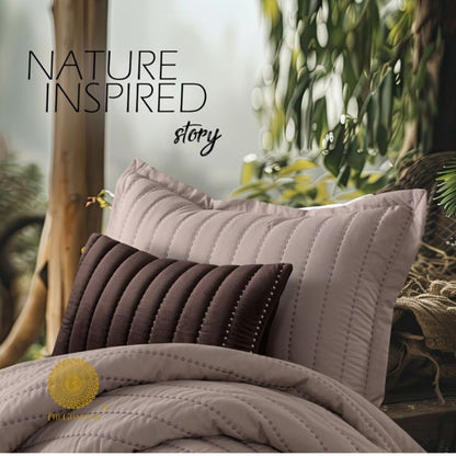 Moon Light designer quilted bedding set of 5 pieces by The Gharnish, featuring patterned comforter, pillow shams, and bed accessories.