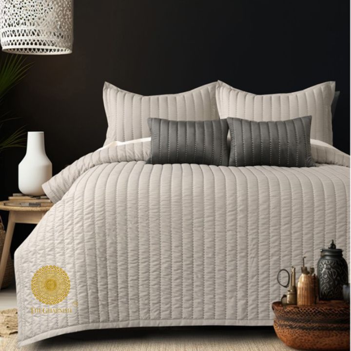Moon Light designer quilted bedding set of 5 pieces by The Gharnish, featuring soft fabric and moonlight-inspired patterns.