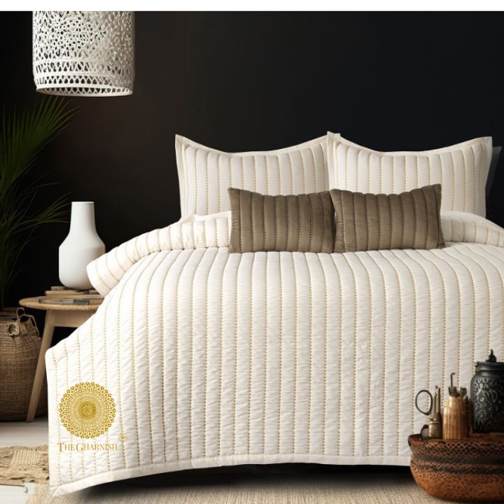Moon Light designer quilted bedding set of 5 pieces by The Gharnish, featuring a soft, stylish bedspread with moonlight pattern.