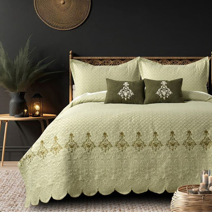 Mughlai quilted bedding set of 5 by The Gharnish, featuring intricate traditional patterns and plush fabric for a luxurious bedroom look.
