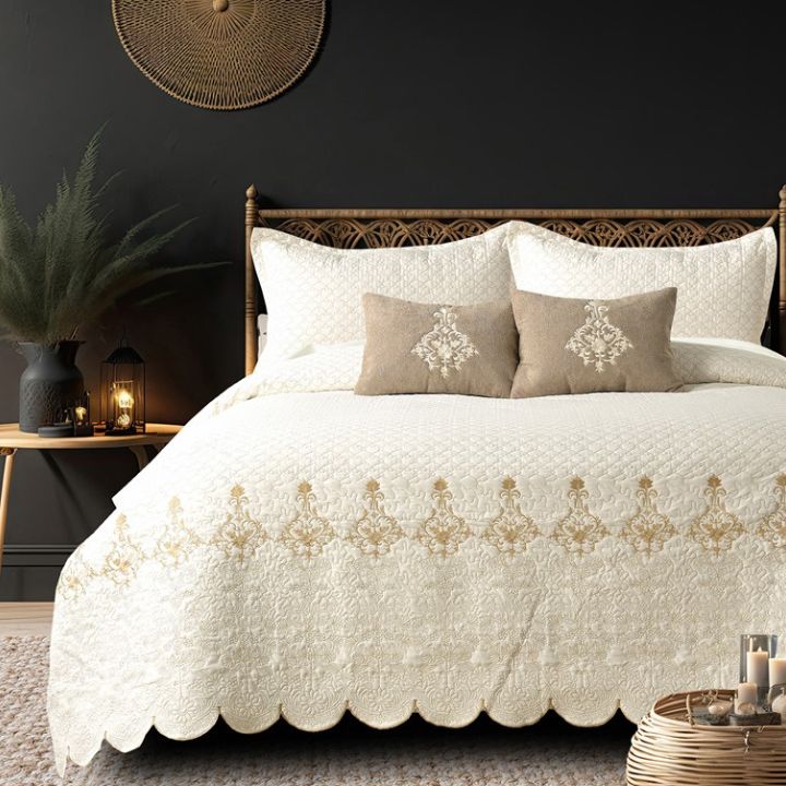 Mughlai quilted bedding set of 5 by The Gharnish, featuring traditional patterned bed linens and pillow covers in rich fabrics.