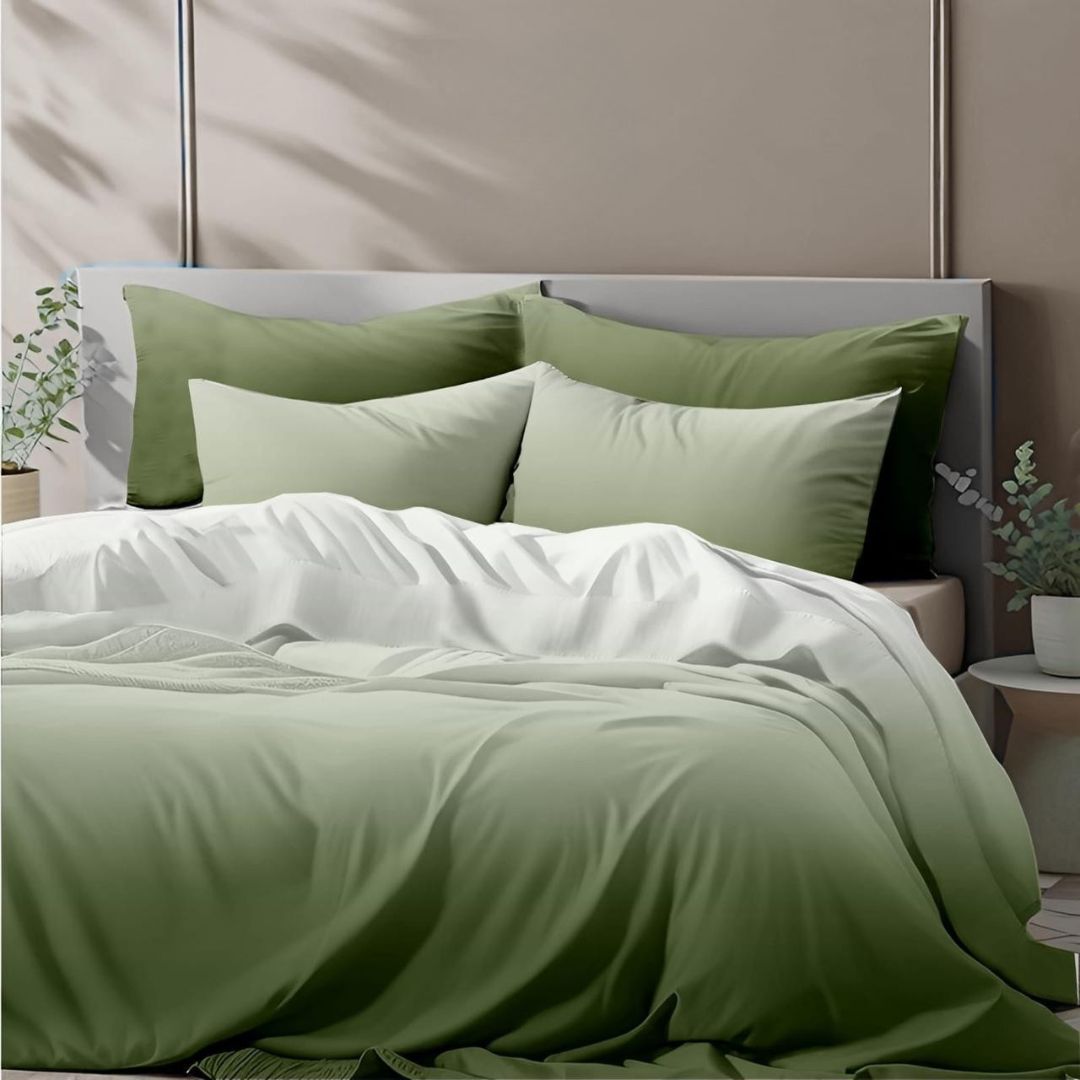 Colorful cotton bedding set of 3 pieces by The Gharnish, featuring ombre design and 300 TC thread count for a soft, vibrant bedroom decor.