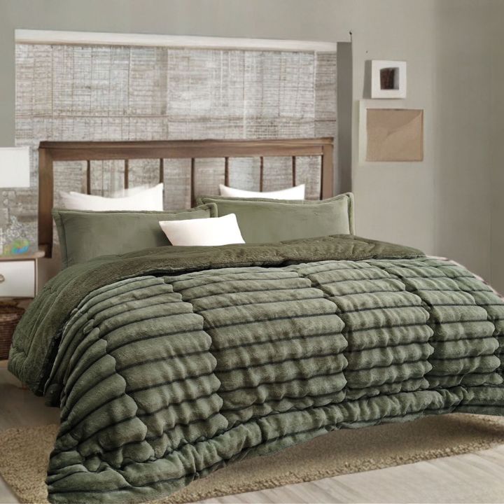 Ophelia rabbit fur ultra warm double bed quilt by The Gharnish, cozy winter bedding with plush fur texture.