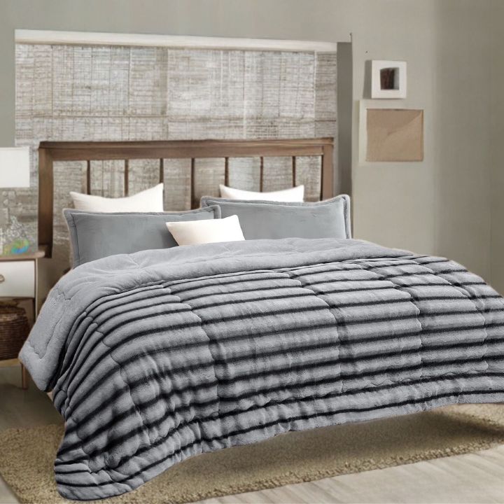 Ophelia rabbit fur ultra warm double bed quilt for winter by The Gharnish, cozy bedding with plush fur texture.