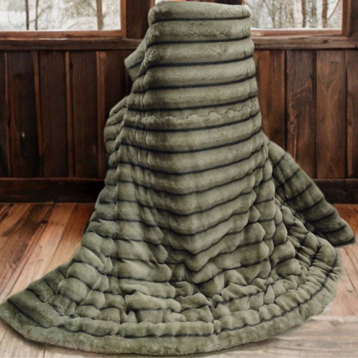 Ophelia rabbit fur double bed quilt by The Gharnish, ultra warm winter bedding with plush, cozy fur for cold nights.