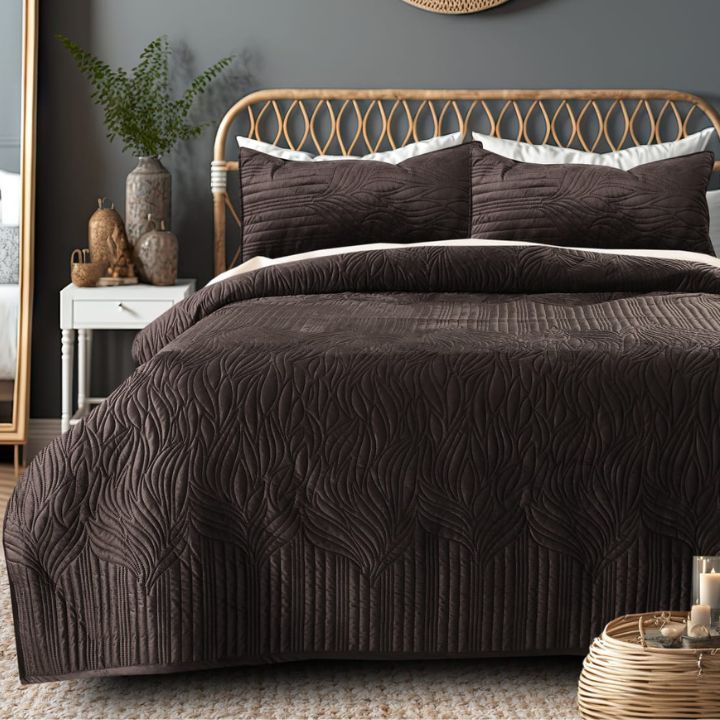 Pluton 3-piece quilted luxurious bedding set by The Gharnish, featuring plush, quilted fabric in elegant bedroom decor style.