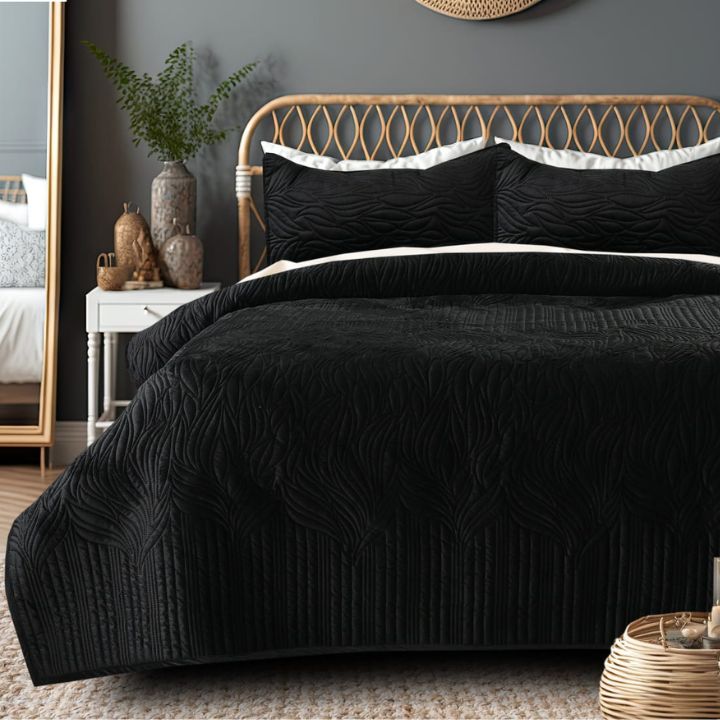 Pluton 3-piece quilted bedding set by The Gharnish featuring luxurious, soft fabric with elegant quilted design for a cozy bedroom look.