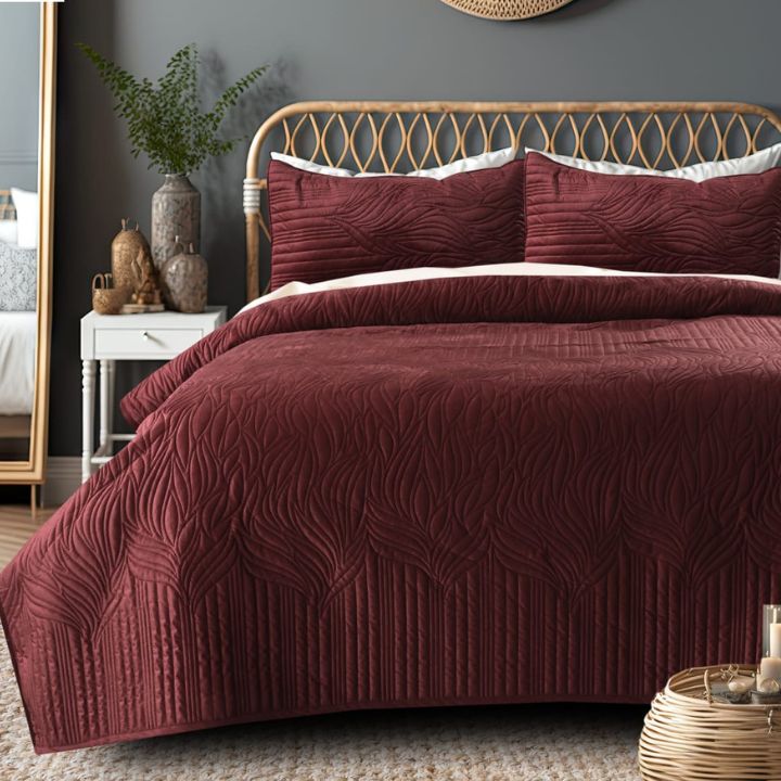 Pluton 3-piece quilted luxurious bedding set by The Gharnish featuring plush, textured fabric in elegant bedroom decor.