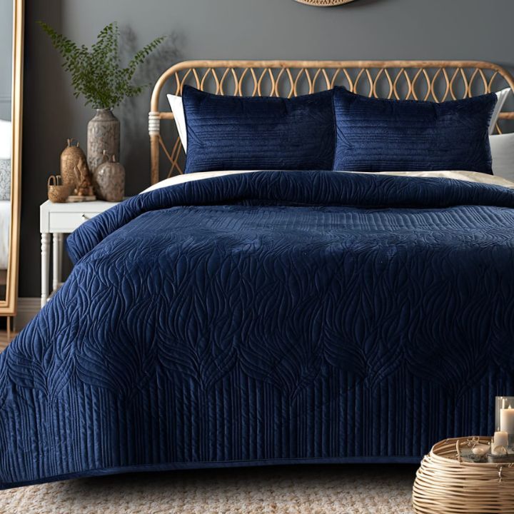 Pluton 3-piece quilted luxurious bedding set by The Gharnish featuring plush, textured fabric for a cozy bedroom look.