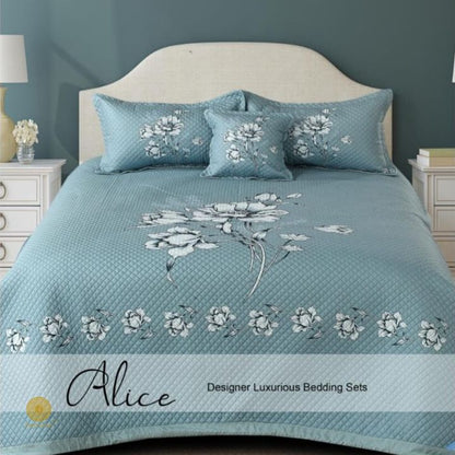 Premium quilted bedding 4-piece set by The Gharnish, featuring soft, textured fabric and coordinated bedding pieces.
