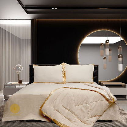 Premium reversible bedding comforter set by The Gharnish featuring a satin border and elegant, soft fabric for a luxurious look.
