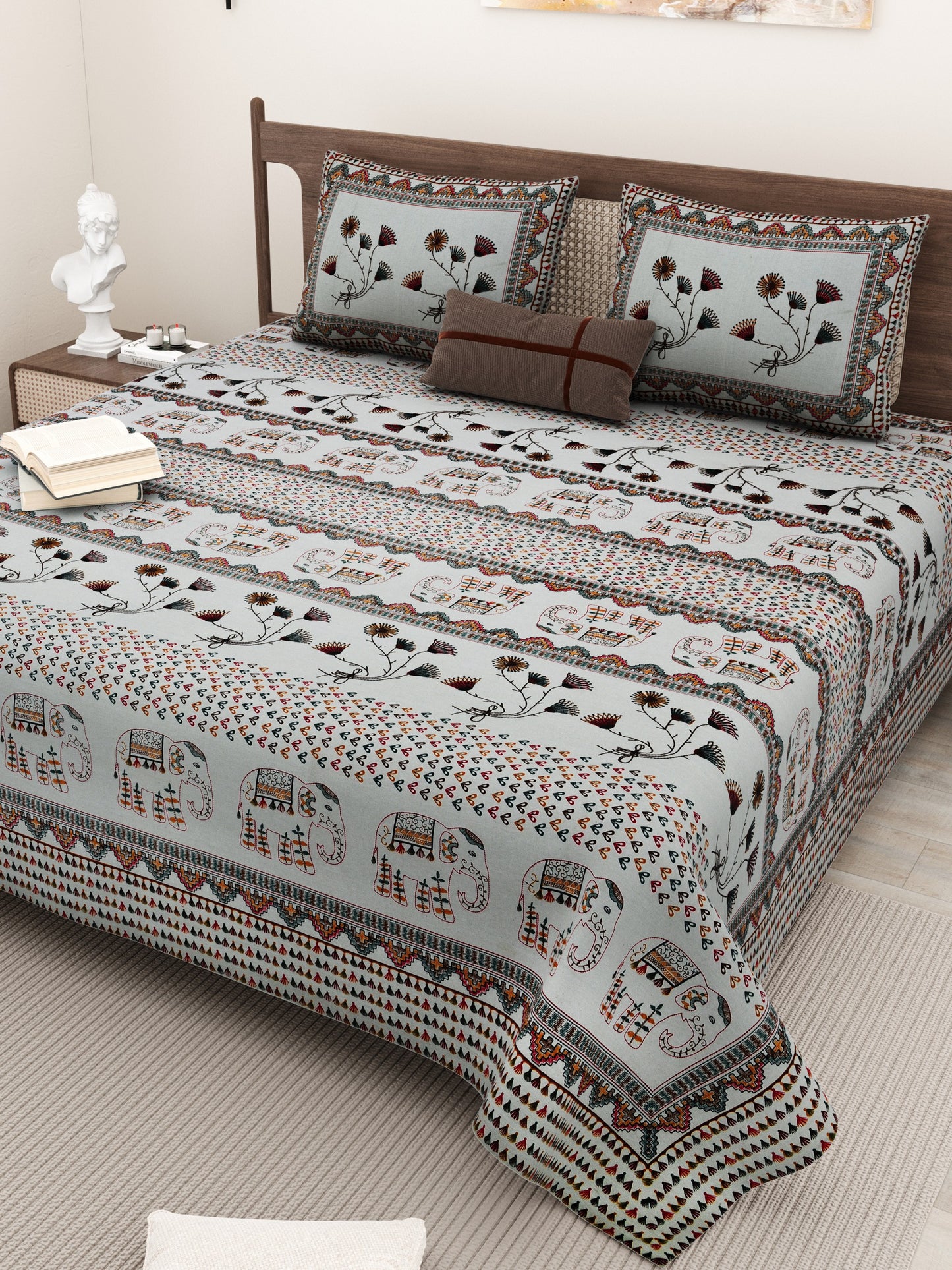  ALL NEW PURE COTTON 
JAIPURI PRINT KING SIZE
DOUBLE BED BEDSHEET SET.