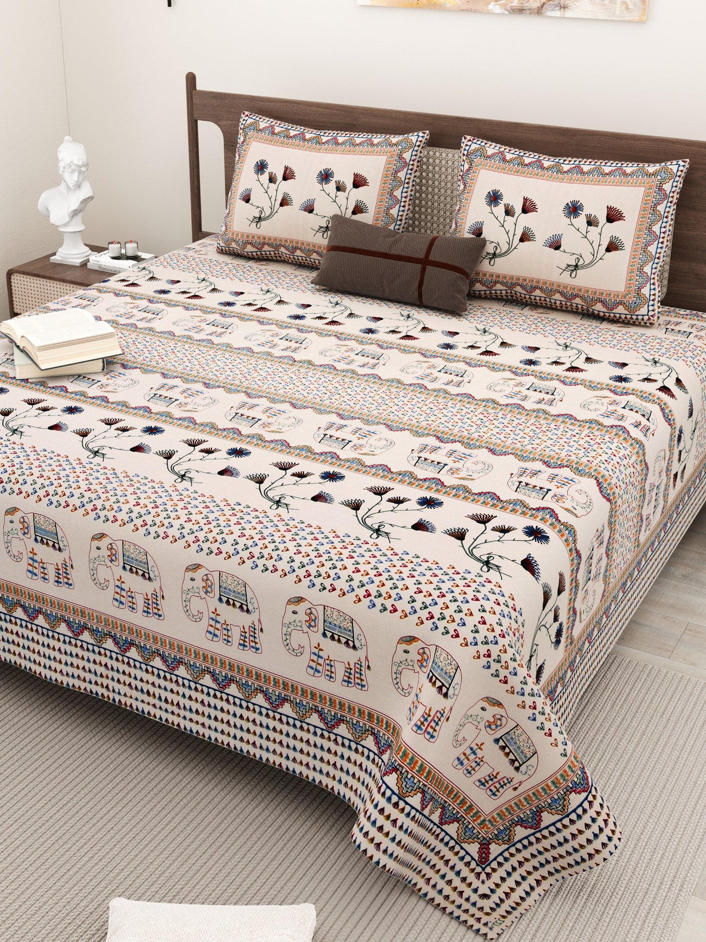  ALL NEW PURE COTTON 
JAIPURI PRINT KING SIZE
DOUBLE BED BEDSHEET SET.