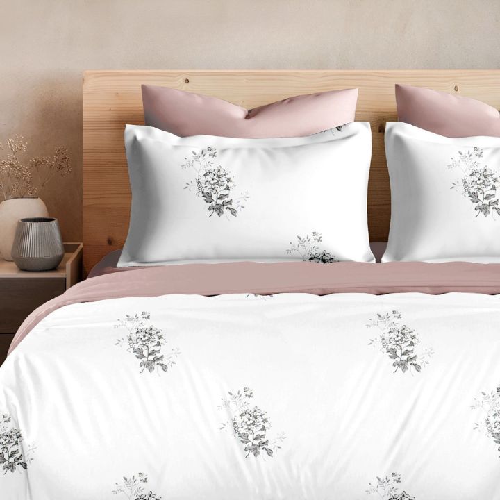 Pure cotton super king size bedsheet by The Gharnish with 400 TC, featuring a soft, smooth bedding design in natural white.