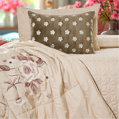 Quilted bedding set with embroidery, 5-piece Orchid Designer's Choice by The Gharnish, featuring detailed patterns and soft fabric.