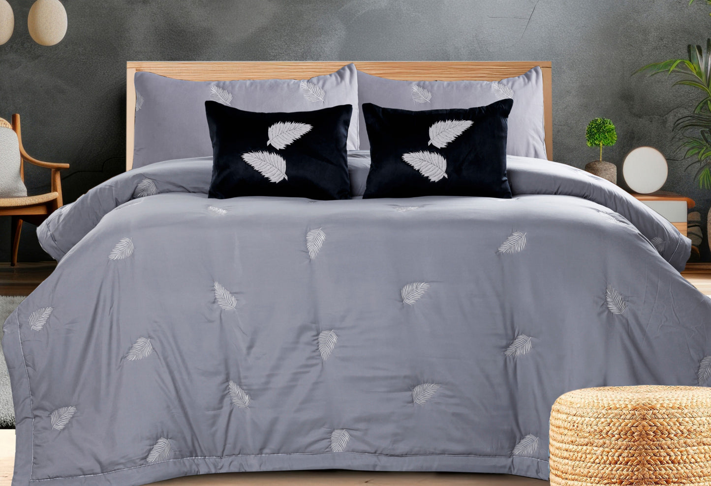 Royale 6-piece all-weather comforter set by The Gharnish featuring beautiful embroidery on soft bedding fabric.