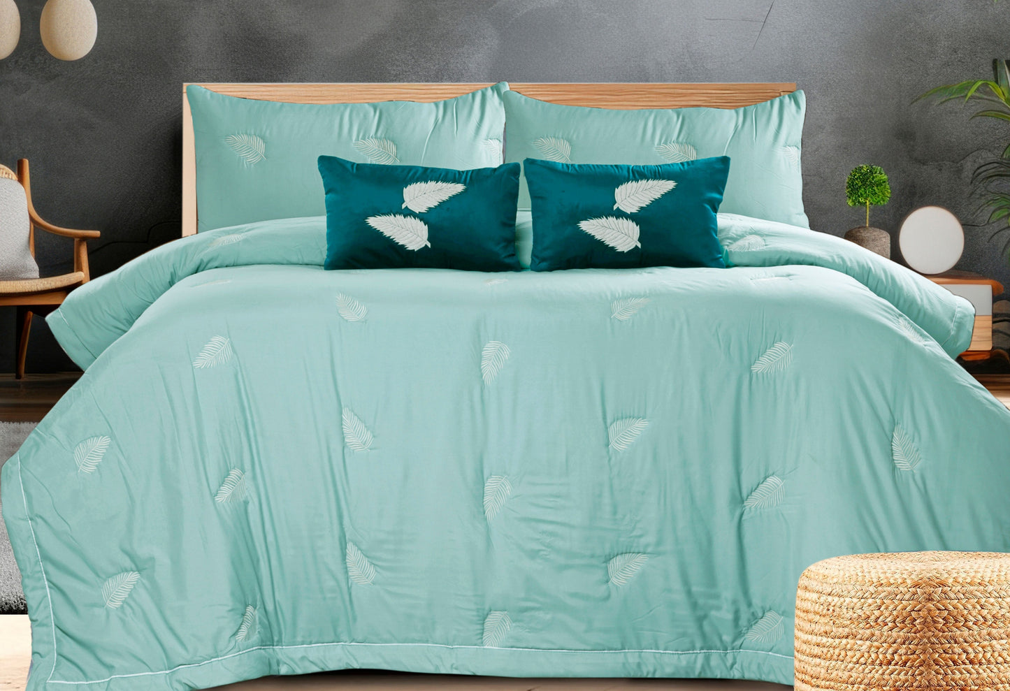The Gharnish Royale 6-piece all-weather comforter bedding set with intricate embroidery and soft fabric for cozy comfort.