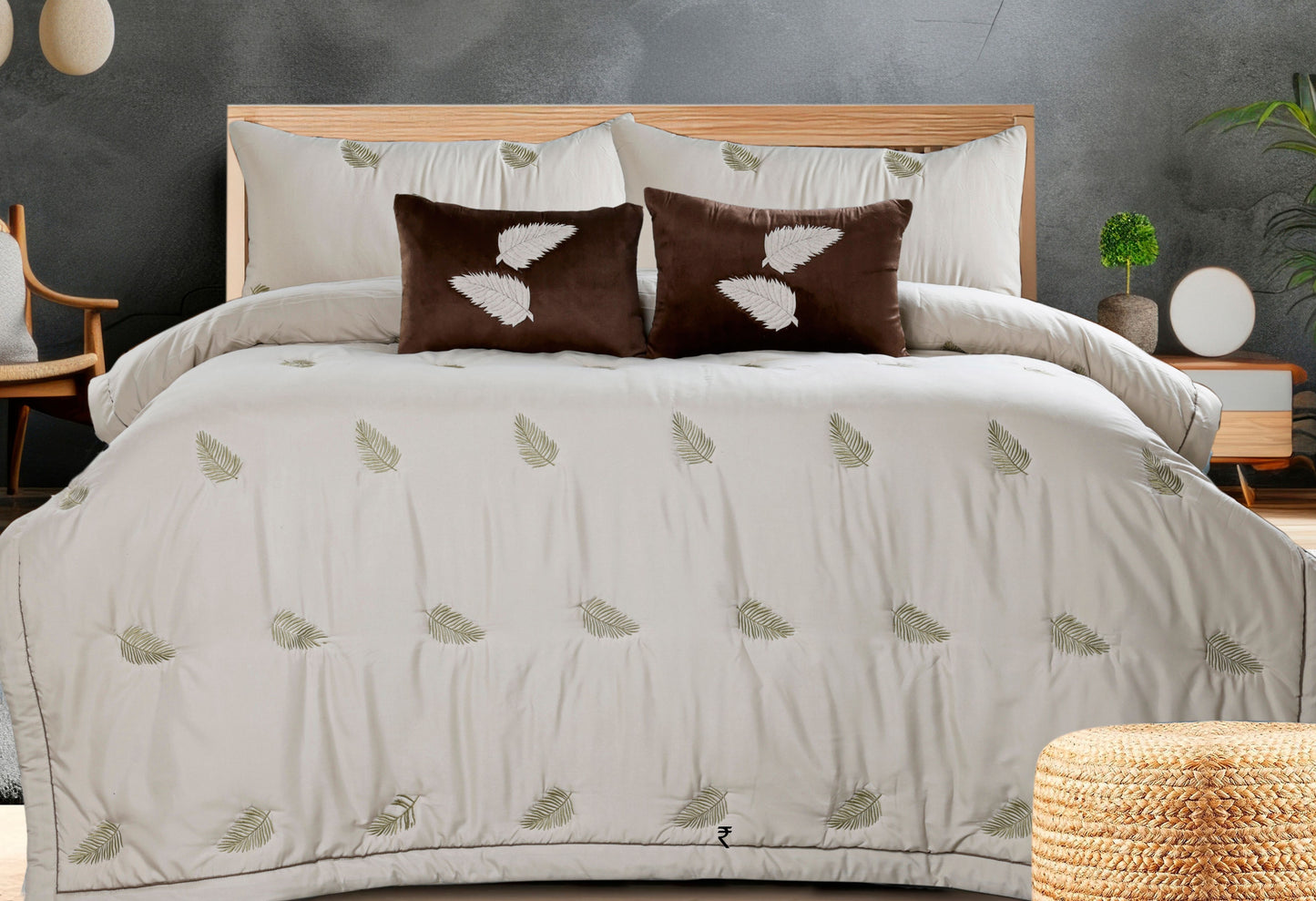 Royale 6-piece All Weather Comforter bedding set by The Gharnish with beautiful embroidery, perfect for cozy, stylish bedroom decor.