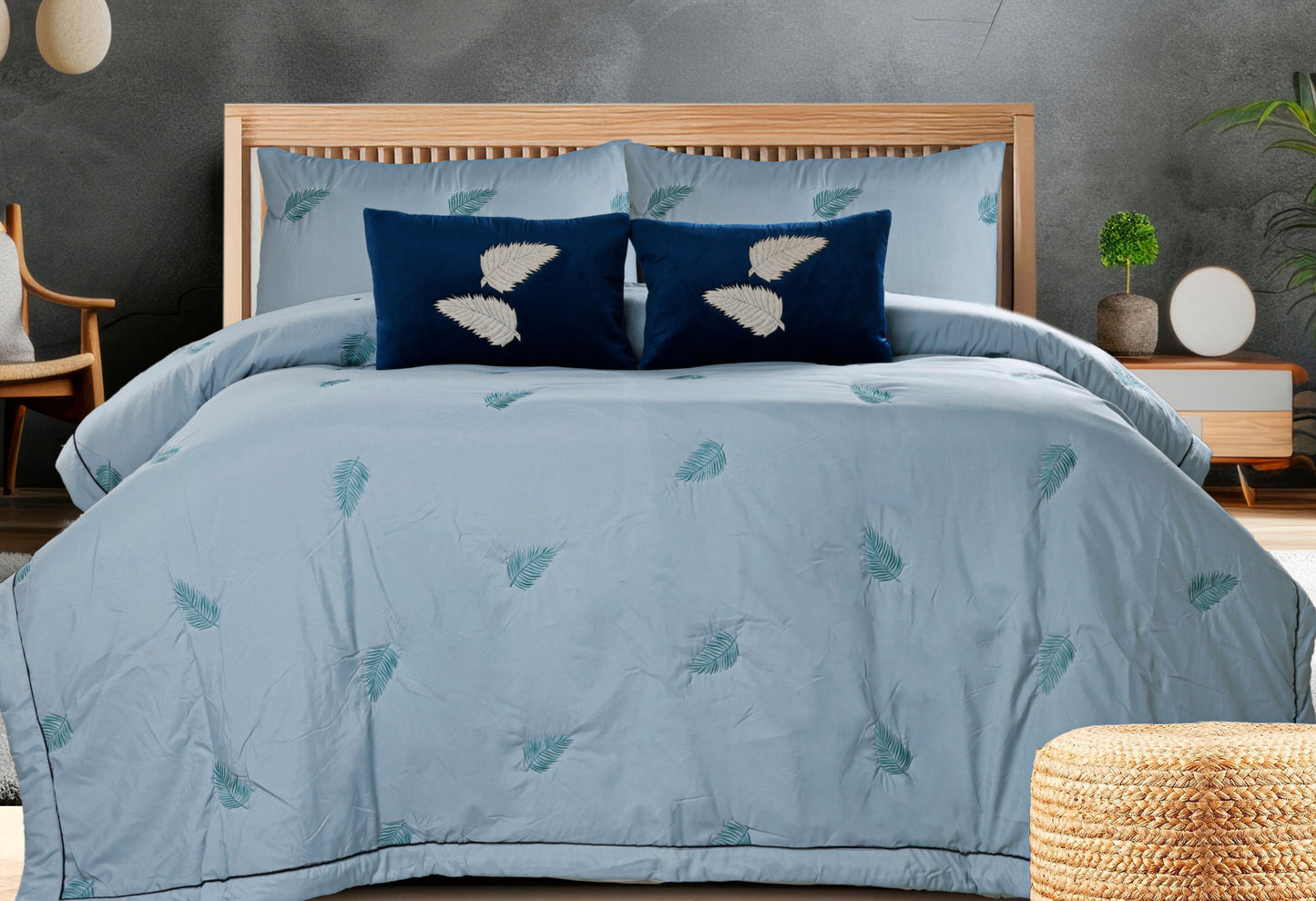 Royale 6-piece all-weather comforter set with beautiful embroidery by The Gharnish, featuring elegant bedding design and intricate details.