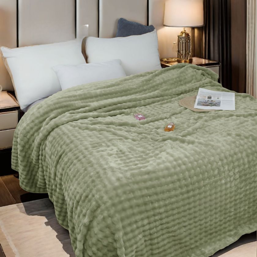 Super soft premium AC blanket from The Gharnish with cozy, smooth fabric in a neutral color, perfect for bedding comfort.