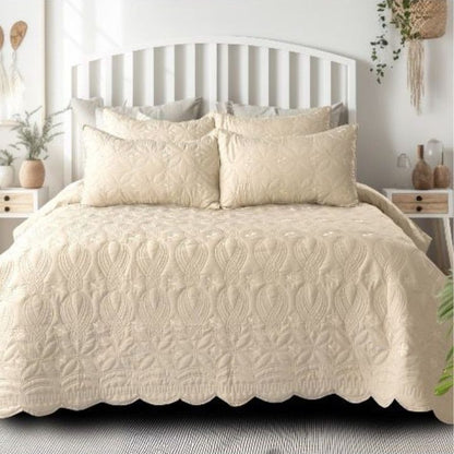 Set of three Swrill quilted bedding bedcovers by The Gharnish featuring a unique, stylish design for a cozy bedroom decor.