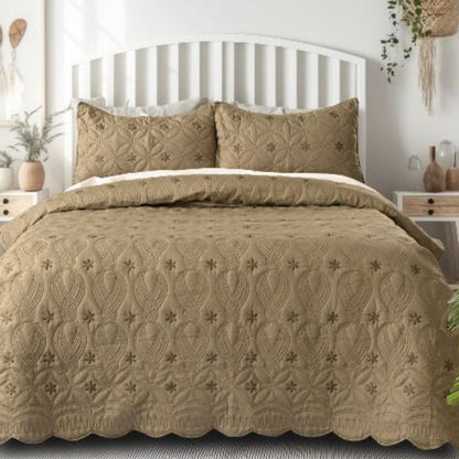 Swrill quilted bedding set of 3 by The Gharnish featuring unique stitched bedcovers in a stylish bedroom setup.