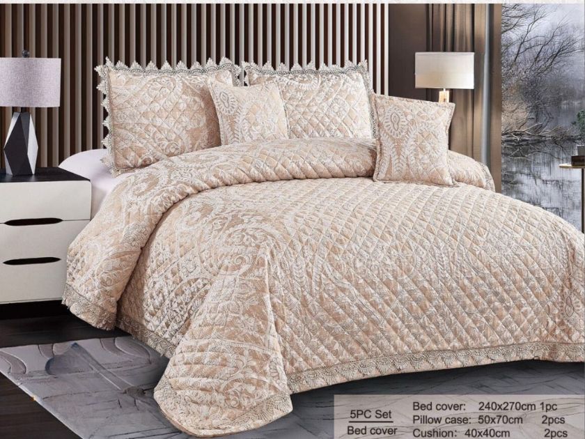 Treasurie 5 Pcs King Size Bedspread with beautiful lace work - The Gharnish - A Unit of Satkala Creations