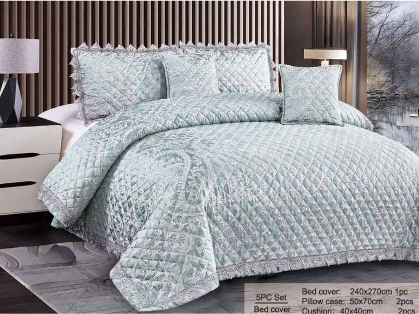 Treasurie 5 Pcs King Size Bedspread with beautiful lace work - The Gharnish - A Unit of Satkala Creations