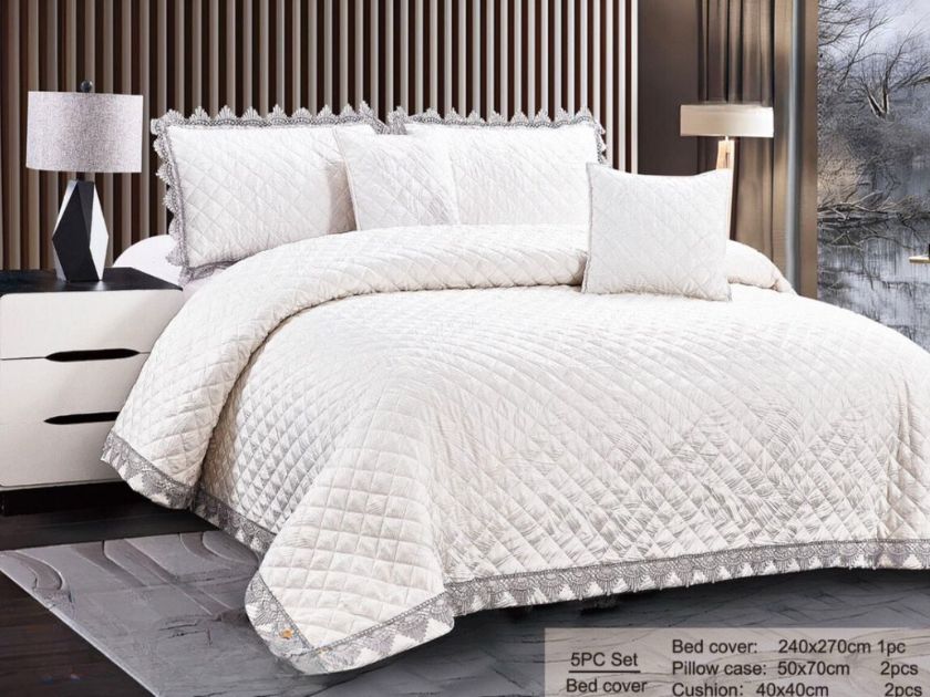 Treasurie 5 Pcs King Size Bedspread with beautiful lace work - The Gharnish - A Unit of Satkala Creations