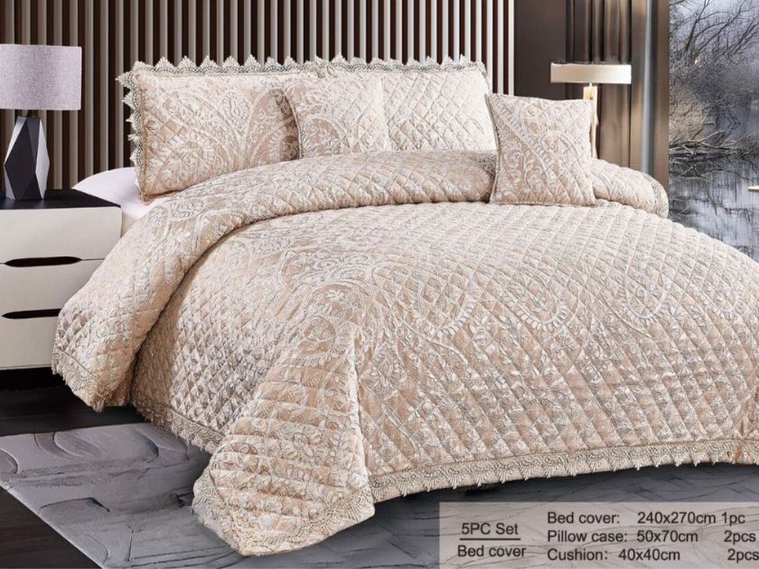 Treasurie 5 Pcs King Size Bedspread with beautiful lace work - The Gharnish - A Unit of Satkala Creations
