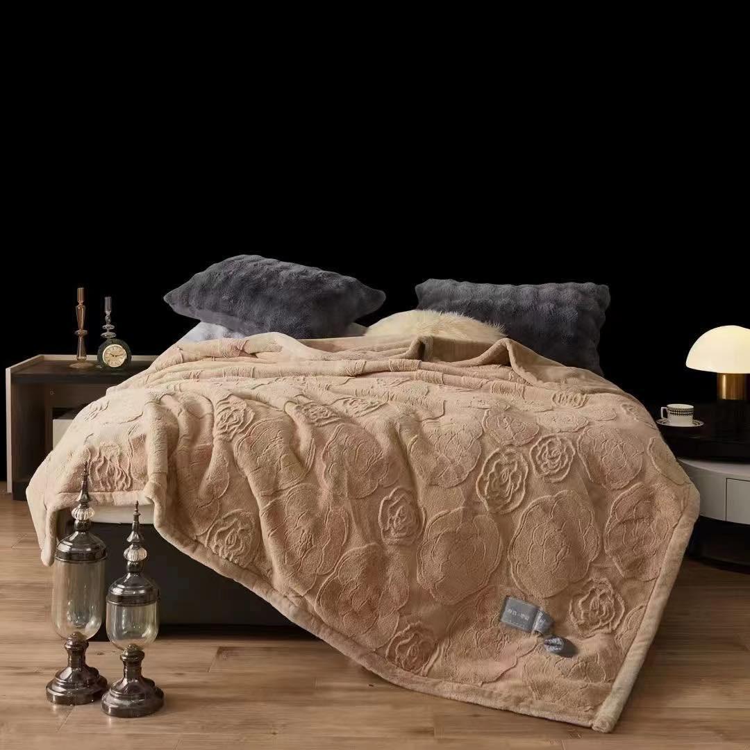 Double Bed Rabbit Fur Blanket / Super Soft Cloudy Embossed/ Blanket for winter - The Gharnish - A Unit of Satkala Creations
