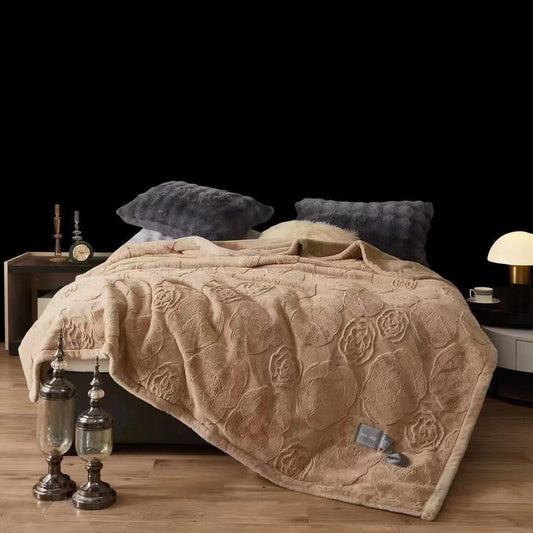 Double Bed Rabbit Fur Blanket / Super Soft Cloudy Embossed/ Blanket for winter - The Gharnish - A Unit of Satkala Creations