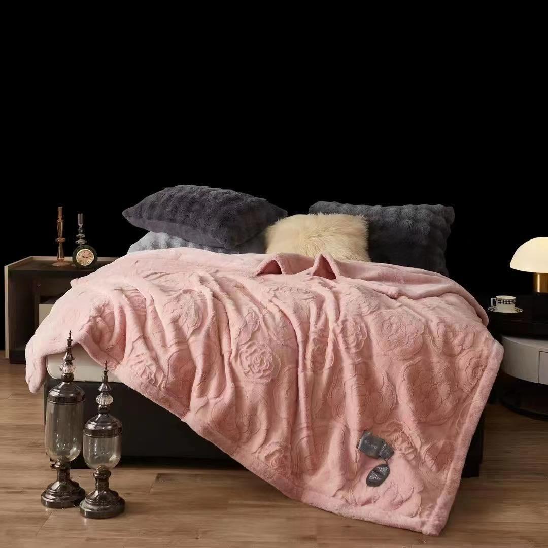 Double Bed Rabbit Fur Blanket / Super Soft Cloudy Embossed/ Blanket for winter - The Gharnish - A Unit of Satkala Creations