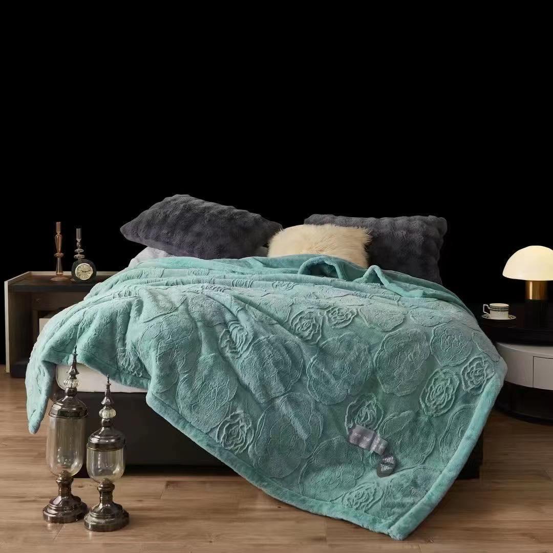 Double Bed Rabbit Fur Blanket / Super Soft Cloudy Embossed/ Blanket for winter - The Gharnish - A Unit of Satkala Creations