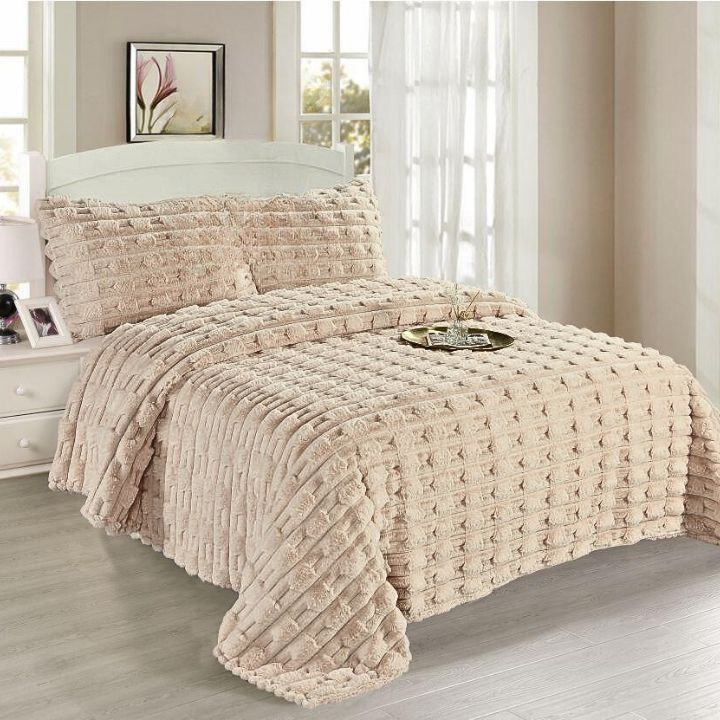 Soft rabbit fur bedsheet from The Gharnish, featuring plush, cozy blanket style in a luxurious, textured design.