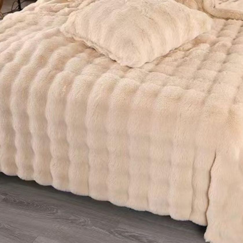 Luxury rabbit fur double bed winter quilt by The Gharnish, ultra warm and soft blanket for cozy winter nights.