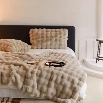 Luxurious rabbit fur double bed winter quilt by The Gharnish, ultra warm and plush blanket designed for cozy winter comfort.