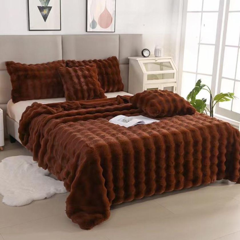 Luxury rabbit fur double bed winter quilt by The Gharnish, ultra warm blanket with soft, plush texture for cozy comfort.