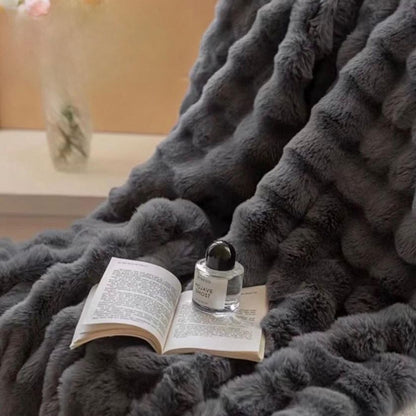 Luxury rabbit fur double bed winter quilt by The Gharnish, ultra warm, plush blanket ideal for cozy winter nights.