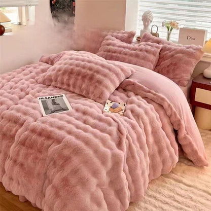 Luxury rabbit fur double bed winter quilt by The Gharnish, ultra warm and plush blanket for cozy winter bedding.