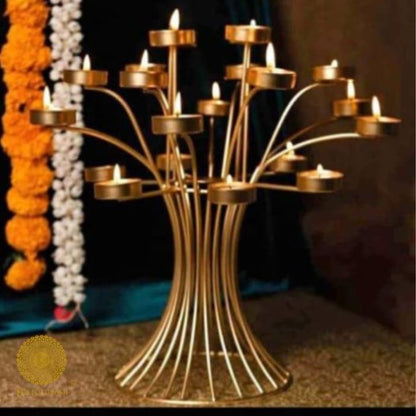 Brass Tree of Lights Diya candle holder from The Gharnish, traditional Pooja item for religious rituals and home decor.
