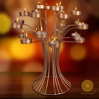 Brass Tree of Lights Diya candle holder for puja, traditional Indian brass pooja item with multiple diya holders, decorative design