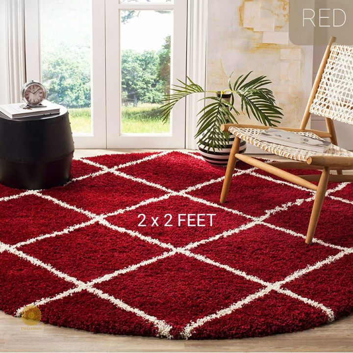 Beige round-shaped modern bedroom or dining room rug by The Gharnish, 2x2 feet, soft plush carpet with stylish design.
