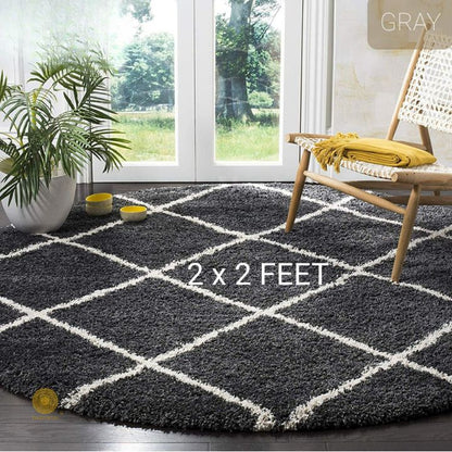 Beige modern round-shaped bedroom or dining room rug by The Gharnish, 2x2 feet, soft textured carpet for stylish interior decor.